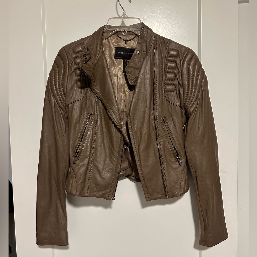 Bcbg Tan Leather Jacket  Moto Leather Jacket